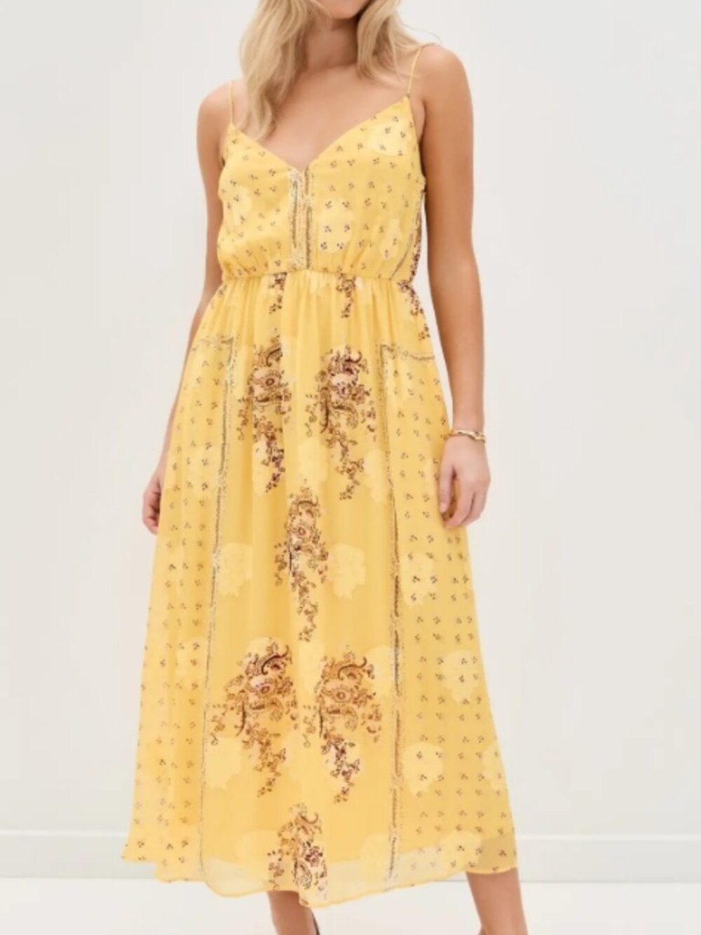 NWOT 2025 Prefall Collection ULLA JOHNSON Elena Silk Midi Dress Soleil XS $790
